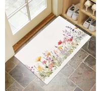 CEDNXOER Paillasson D'Intérieur 45 x 75 cm, Tapis Entree Interieur Lavable Fleurs Sauvages Pétales, Tapis De Porte TPR Antidérapant Absorbant Campagne Plantes pour Entrées Portes D'Entrée Blanc