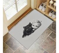 CEDNXOER Paillasson D'Intérieur 50 x 70 cm, Tapis Entree Interieur Lavable en Machine Contes Fées Animaux, TPR Antidérapant, Chat Mignon Dessin Animé Tapis pour Portes D'Entrée décoré Couloirs, Gris