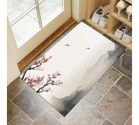 CEDNXOER Paillasson D'Intérieur 50 x 80 cm, Tapis Entree Interieur Lavable Peinture À L'Encre Montagnes, Tapis De Porte TPR Antidérapant Absorbant Chinois Prunier pour Entrées Portes D'Entrée Blanc