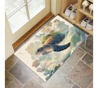 CEDNXOER Paillasson D'Intérieur 60 x 90 cm, Tapis Entree Interieur Lavable Peinture À L'Encre Tortue, Tapis De Porte TPR Antidérapant Absorbant Chinois Animaux pour Entrées Portes D'Entrée Vert