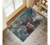 CEDNXOER Paillasson D'Intérieur 90 x 150 cm, Tapis Entree Interieur Lavable en Machine Animaux Mignons, TPR Antidérapant, Forêt Cerf Virginie Tapis pour Portes D'Entrée décoré Couloirs, Vert