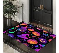 CEDNXOER Paillasson Halloween Décoratif, Motif Chapeau Sorcière Néon, Paillasson d'halloween, Tapis De Sol Citrouilles Chauves-Souris Nouveauté d'halloween Décoration De Bienvenue, Entrée