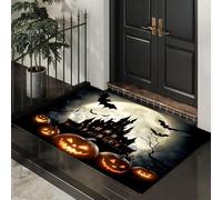 CEDNXOER Paillasson Halloween Décoratif, Motif Château Sombre, Paillasson d'halloween, Tapis De Sol Citrouilles Chauves-Souris Nouveauté d'halloween Décoration De Bienvenue, Entrée