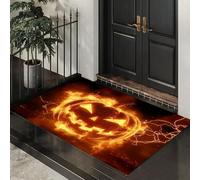 CEDNXOER Paillasson Halloween Décoratif, Motif Flamme Éclair Citrouille, Paillasson d'halloween, Tapis De Sol Arrière-Plan Dessin Animé Nouveauté d'halloween Décoration De Bienvenue, Entrée