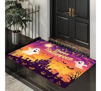 CEDNXOER Paillasson Halloween Décoratif, Motif Maison Mignonne Fantôme, Paillasson d'halloween, Tapis De Sol Château Chauves-Souris Nouveauté d'halloween Décoration De Bienvenue, Entrée