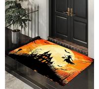 CEDNXOER Paillasson Halloween Décoratif, Motif Sommet Montagne Château, Paillasson d'halloween, Tapis De Sol Sorcière Pleine Lune Nouveauté d'halloween Décoration De Bienvenue, Entrée
