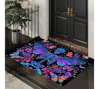CEDNXOER Paillasson Halloween Décoratif, Motif Squelette Gothique Néon, Paillasson d'halloween, Tapis De Sol Psychédélique Fleurs Nouveauté d'halloween Décoration De Bienvenue, Entrée