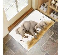 CEDNXOER Paillasson Intérieur 50 x 70 cm, Tapis Entrée Imperméable, Antidérapant,Absorbant,Lavable en Machine, Afrique Animaux Éléphant Moderne Tapis pour Entrée Douces Blanc