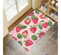 CEDNXOER Paillassons Intérieur Aquarelle Fraise, Paillassons Souples Lavables en Machine Fruits Dessinés À La Main, Paillasson Rose Absorbant à Profil Bas pour Porte Arrière Avant 50 x 70 cm