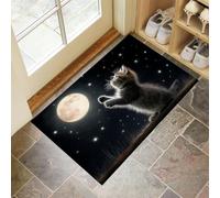 CEDNXOER Paillassons Intérieur Chat Grattant La Lune, Paillassons Souples Lavables en Machine Animaux Mignons, Paillasson Noir Absorbant à Profil Bas pour Porte Arrière Avant 80 x 120 cm