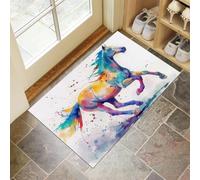 CEDNXOER Paillassons Intérieur Cheval Aquarelle, Paillassons Souples Lavables en Machine Animaux Abstraits, Paillasson Blanc Absorbant à Profil Bas pour Porte Arrière Avant 40 x 60 cm