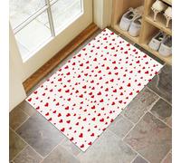 CEDNXOER Paillassons Intérieur Coeurs Rouges, Paillassons Souples Lavables en Machine Romantique Géométrique, Paillasson Blanc Absorbant à Profil Bas pour Porte Arrière Avant 50 x 80 cm
