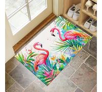 CEDNXOER Paillassons Intérieur Flamant Rose Animal, Paillassons Souples Lavables en Machine Forêt Tropicale Humide, Paillasson Vert Absorbant à Profil Bas pour Porte Arrière Avant 50 x 80 cm