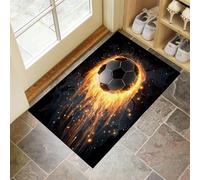 CEDNXOER Paillassons Intérieur Flamme Football, Paillassons Souples Lavables en Machine Jeux Sports, Paillasson Noir Absorbant à Profil Bas pour Porte Arrière Avant 90 x 150 cm