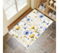 CEDNXOER Paillassons Intérieur Fleurs Sauvages, Paillassons Souples Lavables en Machine Fleurs Et Plantes Campagne, Paillasson Blanc Absorbant à Profil Bas pour Porte Arrière Avant 45 x 75 cm