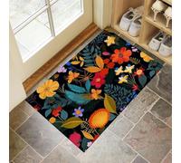 CEDNXOER Paillassons Intérieur Fleurs Sauvages Plantes, Paillassons Souples Lavables en Machine Feuilles Abstraites, Paillasson Noir Absorbant à Profil Bas pour Porte Arrière Avant 45 x 75 cm