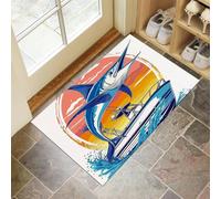 CEDNXOER Paillassons Intérieur Marlin Bleu Voilier, Paillassons Souples Lavables en Machine Voile Coucher Soleil, Paillasson Blanc Absorbant à Profil Bas pour Porte Arrière Avant 45 x 75 cm