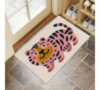 CEDNXOER Paillassons Intérieur Motif Simple Rayé, Tapis Souples Lavables Dessin Animé Tigre, Paillasson 50 x 80 cm Absorbant Antidérapant À Profil Bas pour Entrée Porte Avant Chiens, Rose