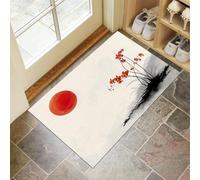 CEDNXOER Paillassons Intérieur Orchidée Soleil Rouge, Paillassons Souples Lavables en Machine Style Japonais Fleurs, Paillasson Blanc Absorbant à Profil Bas pour Porte Arrière Avant 80 x 120 cm