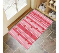 CEDNXOER Paillassons Intérieur Rayures Fraise, Paillassons Souples Lavables en Machine Fruit Dessin Animé, Paillasson Rose Absorbant à Profil Bas pour Porte Arrière Avant 45 x 75 cm
