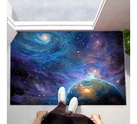 CEDNXOER Paillassons Intérieur Univers Terre, Paillassons Souples Lavables en Machine Rêves Étoiles Galaxies, Paillasson Bleu Absorbant à Profil Bas pour Porte Arrière Avant 90 x 150 cm