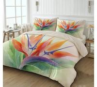 CEDNXOER Parure de Lit 3D Imprimée Pétales d'orange Microfibre à Motif Fleurs D'Oiseau De Paradis, Housse de Couette 220x240cm avec Fermeture éclair, 2 Personnes et 2 x Taies d'oreiller 65x65 cm