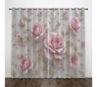 CEDNXOER Rideau Occultant Abstrait Floral Rideaux Chambre Enfant Salon 3D Romance Roses Rideau Isolant Thermique Anti Froid Anti Bruit Blanc Grande Rideaux 2 Pièces 140x225 cm
