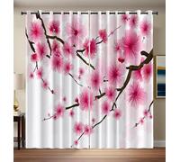 CEDNXOER Sakura Brindilles Rideau Occultant Opaque,Rose Rideau Esthétique Moderne,Thermique Isolant Anti Froid,140x160 cm Lot de 2 Chinois Plantes Rideaux à Oeillets,pour Salon,Chambre Enfant