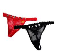 CEDNXOER Sexy Lace Thongs with Letter Jewelry - Custom Low-Rise Shorts T-Back String Silver Initials Underwear Thong Women Body,Rose Red,M