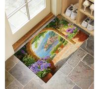 CEDNXOER Tapis De Porte 80 x 120 cm, Paillasson Interieur Antidérapant Italie Arch, Paillasson Entrée Absorbe Lavable Campagne Fleurs, Tapis pour L'Intérieur Durable pour Couloir, Jaune