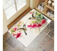 CEDNXOER Tapis De Porte Colibri Fleurs Paillasson, Antidérapant Campagne Plantes Paillasson, D'Entrée Résistant Vert Tapis De Bain pour Chambre Cuisine Intérieur 45 x 75 cm