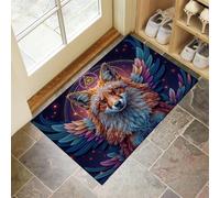 CEDNXOER Tapis De Porte D'EntréE 40 x 60 cm, Paillasson Interieur Antidérapant Anges Ailes Renards, Paillasson Entrée Lavable Bleu Foncé, Tapis D'Porche Intérieur Absorbant Et Durable Sacré Géométrie