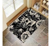CEDNXOER Tapis De Porte D'EntréE 40 x 60 cm, Paillasson Interieur Antidérapant Crâne Couronne, Paillasson Entrée Lavable Noir, Tapis D'Porche Intérieur Absorbant Et Durable Gothique Rose