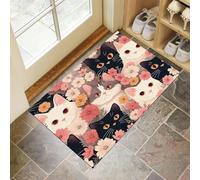 CEDNXOER Tapis De Porte D'EntréE 50 x 70 cm, Paillasson Interieur Antidérapant Abstrait Floral, Paillasson Entrée Lavable Rose, Tapis D'Porche Intérieur Absorbant Et Durable Chat Aquarelle
