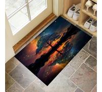 CEDNXOER Tapis De Porte D'EntréE 50 x 70 cm, Paillasson Interieur Antidérapant Magique Coucher Soleil, Paillasson Entrée Lavable Orange, Tapis D'Porche Intérieur Absorbant Et Durable Arbres Lacs