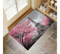 CEDNXOER Tapis De Porte D'EntréE 50 x 70 cm, Paillasson Interieur Antidérapant Paris Tour Eiffel, Paillasson Entrée Lavable Gris, Tapis D'Porche Intérieur Absorbant Et Durable Fleurs De Cerisier