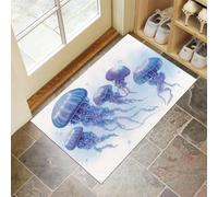 CEDNXOER Tapis De Porte D'EntréE 90 x 150 cm, Paillasson Interieur Antidérapant Méduse Bleue, Paillasson Entrée Lavable Blanc, Tapis D'Porche Intérieur Absorbant Et Durable Animaux Marins Simples
