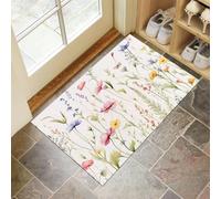 CEDNXOER Tapis de Porte Lavable Blanc, Paillasson de Sol Antidérapant à l'intérieur Fleurs Sauvages Libellules, Paillasson de Porte Avant Intérieur Campagne Plantes, Tapis Mince Absorbant 45 x 75 cm