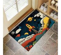 CEDNXOER Tapis de Porte Lavable Bleu Foncé, Paillasson de Sol Antidérapant à l'intérieur Fusée Ciel Planète, Paillasson de Porte Avant Intérieur Dessin Animé Univers, Tapis Mince Absorbant 50 x 80 cm