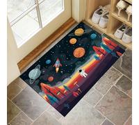 CEDNXOER Tapis de Porte Lavable Noir, Paillasson de Sol Antidérapant à l'intérieur Astronaute Fusée, Paillasson de Porte Avant Intérieur Planète Espace, Tapis Mince Absorbant 80 x 120 cm