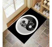 CEDNXOER Tapis de Porte Lavable Noir, Paillasson de Sol Antidérapant à l'intérieur Symbole Yin Yang Crâne, Paillasson de Porte Avant Intérieur l'art du Tai Chi, Tapis Mince Absorbant 60 x 90 cm