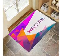 CEDNXOER Tapis de Porte Lavable Violet, Paillasson de Sol Antidérapant à l'intérieur Bienvenue Géométrie, Paillasson de Porte Avant Intérieur Triangle, Tapis Mince Absorbant 90 x 150 cm