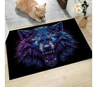 CEDNXOER Tapis De Porte Lumières Néon Loups Portraits Paillasson, Antidérapant Colère Animaux Paillasson, D'Entrée Résistant Noir Tapis De Bain pour Chambre Cuisine Intérieur 50 x 80 cm