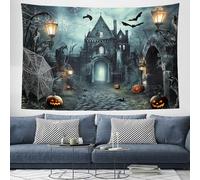 CEDNXOER Tapisserie Halloween, Toile de Fond Gothique Château Thème Citrouilles Chauves-Souris, Décoration Murale pour la Décoration de la Fête de la Photographie 180×230cm