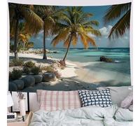 CEDNXOER Tapisserie murale tissu Plage Tropicale, tapisserie de Agréable Paysages Magnifiques pour le salon, le dortoir et la maison, 100 × 150 cm, Vert