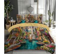 CEDNXOER Venise La Cité des Eaux Housse de Couette 140x200cm, Parure de Lit de Motif Italie Ville Réversible Housse Couette 1 Personnes, 1 Taies d'oreiller 65x65 cm avec Fermeture Éclair