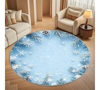 CèDre Flocon de Neige d'hiver Tapis Rond 100 cm Intérieur & Extérieur Doux Antidérapant Lavable en Machine, Bleu Clair Tapis Décoratif de Style Moderne pour Salon Chambre Salle à Manger
