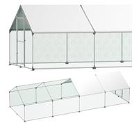 CEEDIR Poulailler de 20 m² en acier galvanisé 3 x 8 x 2 m avec toit pointu Enclos accessible avec porte et verrou - Clapier pour petits animaux avec polyéthylène étanche - Grand enclos pour poulailler