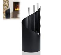 CEEDIR Set de 4 couverts de cheminée modernes en acier inoxydable avec tisonnier, pelle à cendres, balai et support Noir
