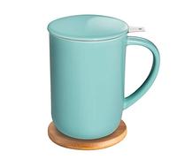CEEFU Tasse à thé en porcelaine avec infuseur et couvercle, avec filtre et dessous de verre, tasse à thé en vrac, 473 ml, pour thé, café, lait, femme, bureau, maison, cadeau (Turquoise)